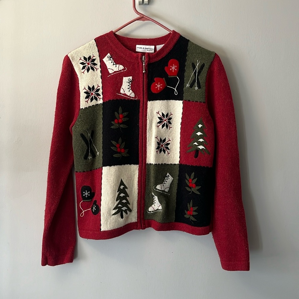 Croft & Barrow Red Green White Christmas Winter Cardigan Sweater Size SP